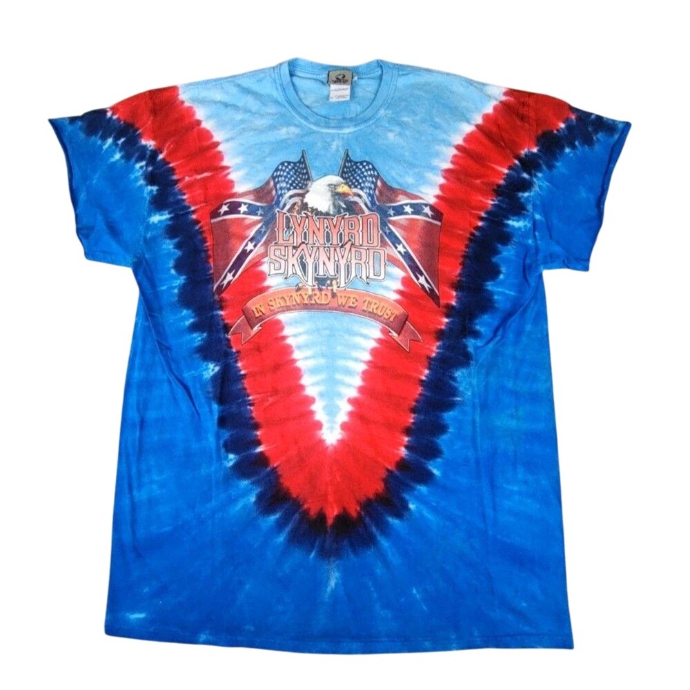 Lynyrd Skynyrd Shirt Mens 2XL Tie Dye Eagle Flag Graphic Band Tee Liquid Blue